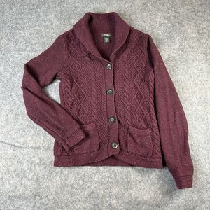 Eddie Bauer Sweater Womens Medium Cable Knit Cardigan Cotton Angora Rabbit